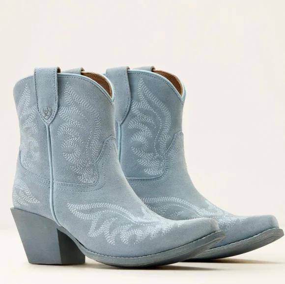 Ariat Suede Light Blue Ankle Boots Chandler In Baby Blue Jean Suede Size - Picture 6 of 16